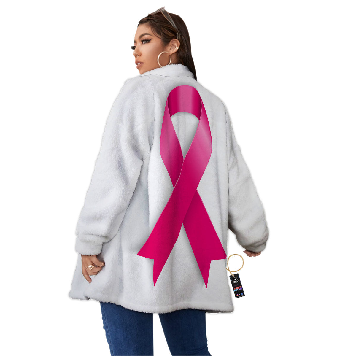 Awareness Ribbons Cancer Print Women's Sherpa Jacket-grizzshop