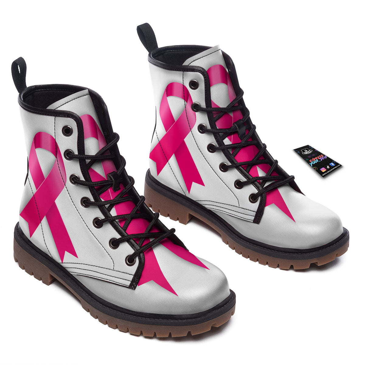 Awareness Ribbons Cancer Print Work Boots-grizzshop
