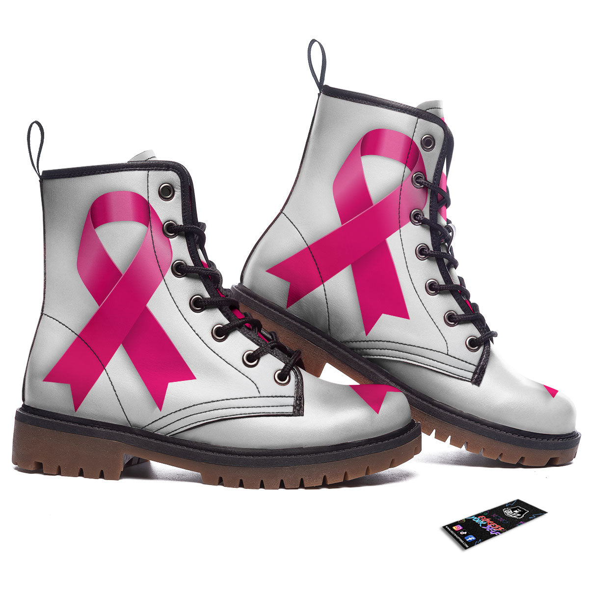 Awareness Ribbons Cancer Print Work Boots-grizzshop