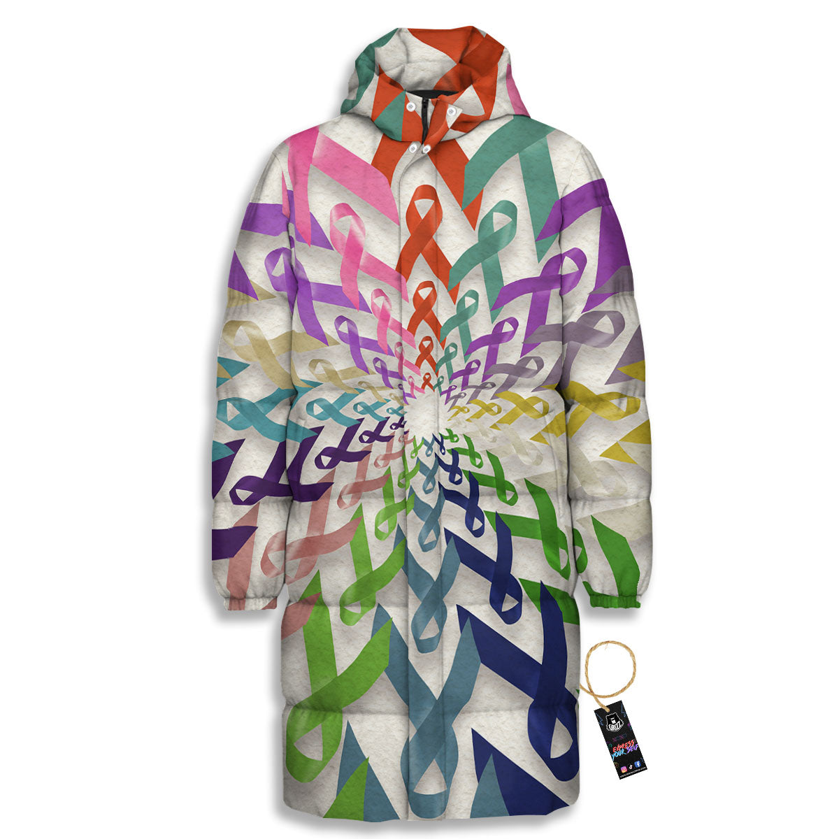 Awareness Mandala Cancer Print Long Down Jacket
