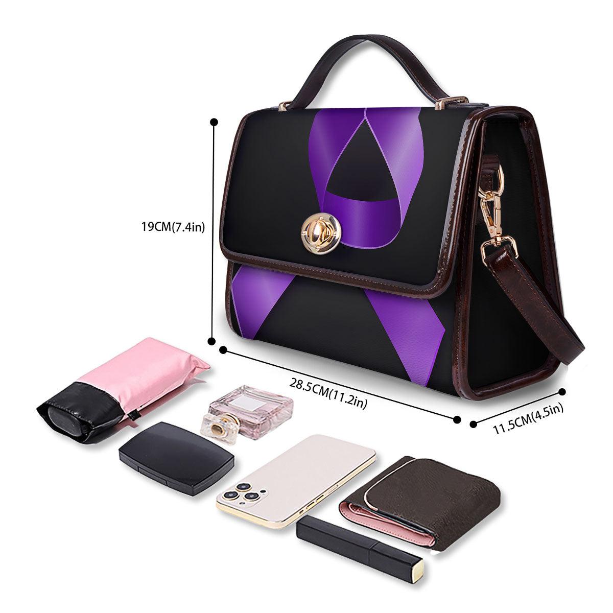 Awareness Ribbon Purple Cancer Print Women's Satchel Bag