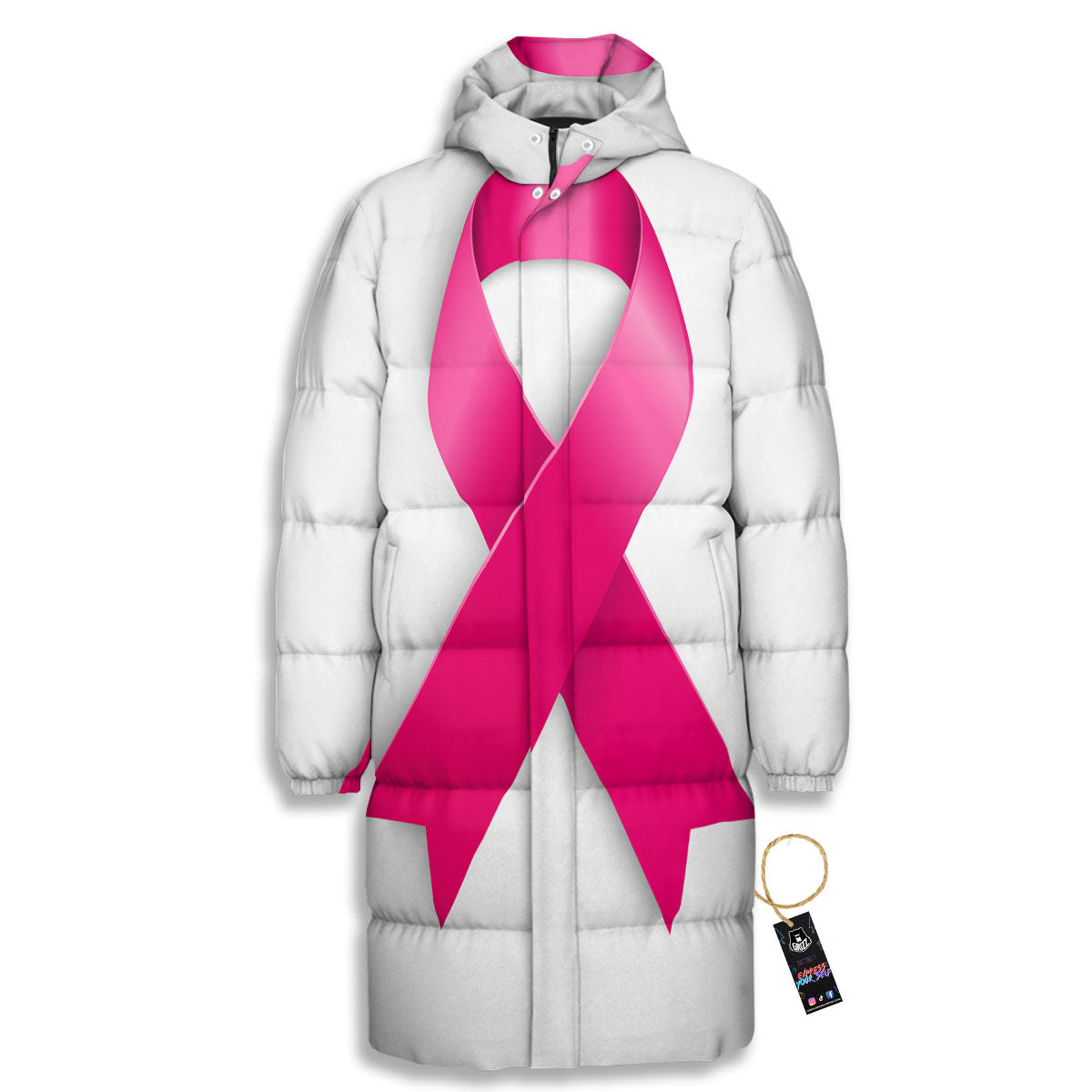 Awareness Ribbons Cancer Print Long Down Jacket