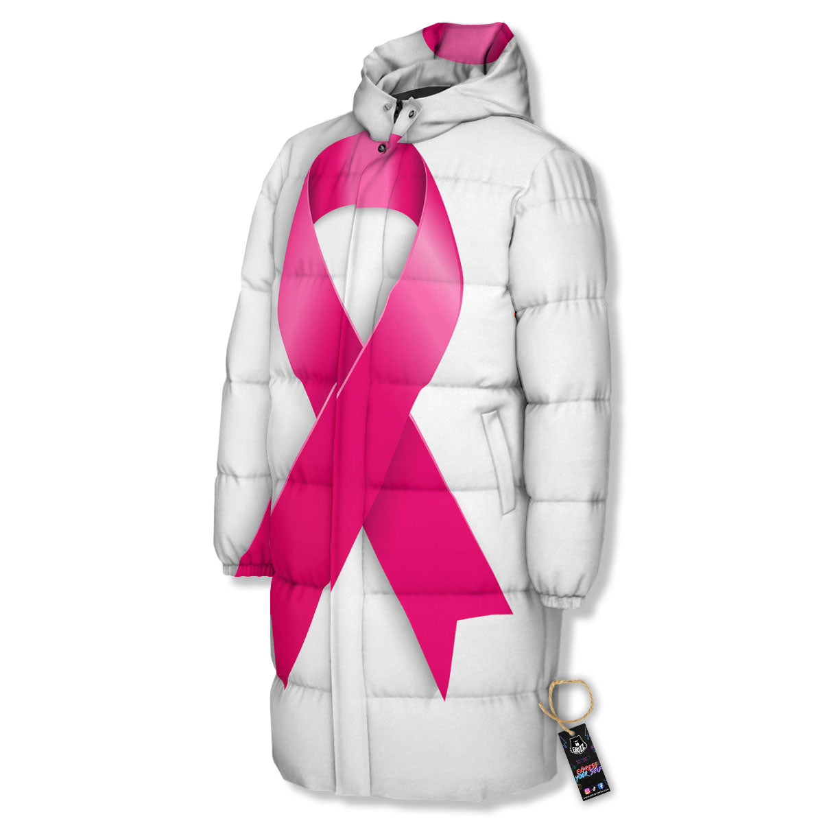 Awareness Ribbons Cancer Print Long Down Jacket