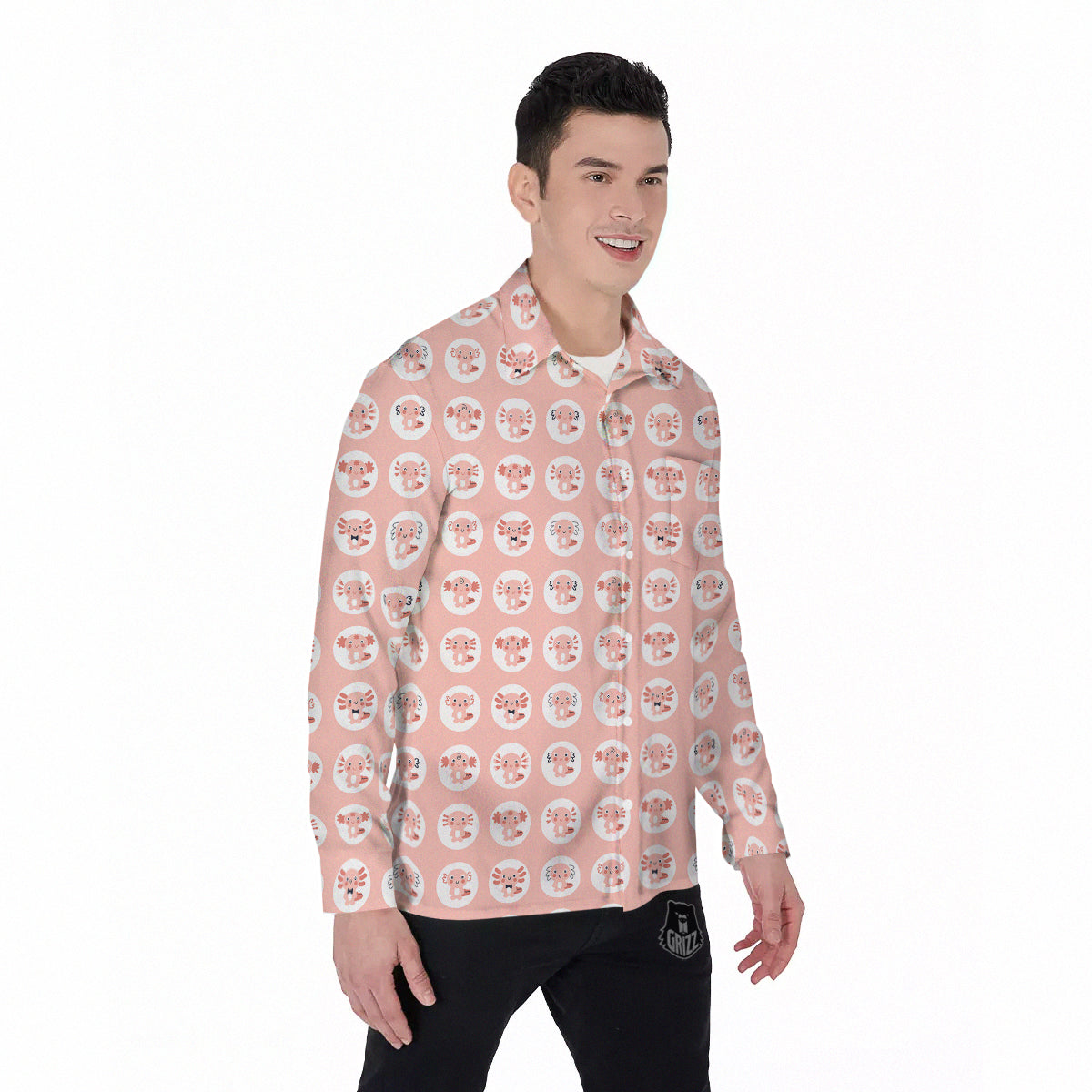 Axolotl Baby Print Pattern Men's Long Sleeve Shirts-grizzshop