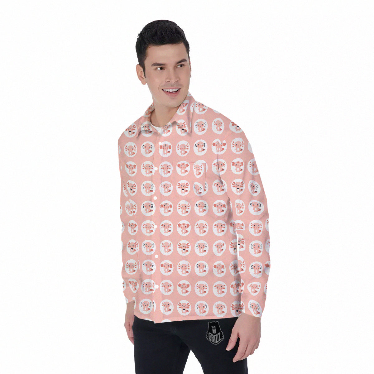 Axolotl Baby Print Pattern Men's Long Sleeve Shirts-grizzshop