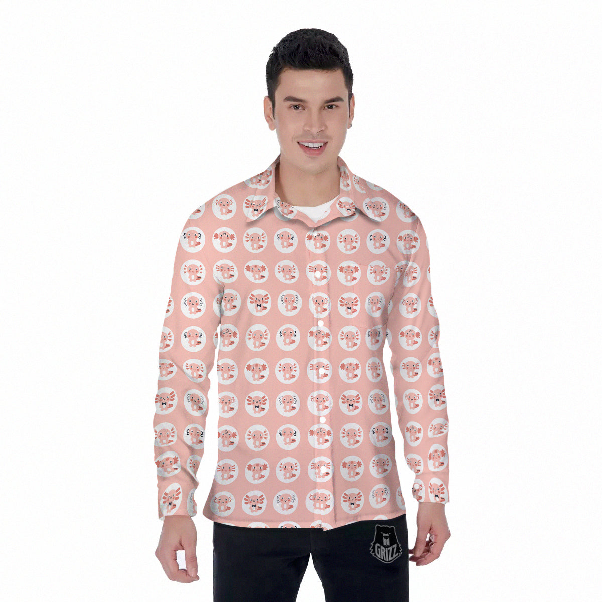 Axolotl Baby Print Pattern Men's Long Sleeve Shirts-grizzshop