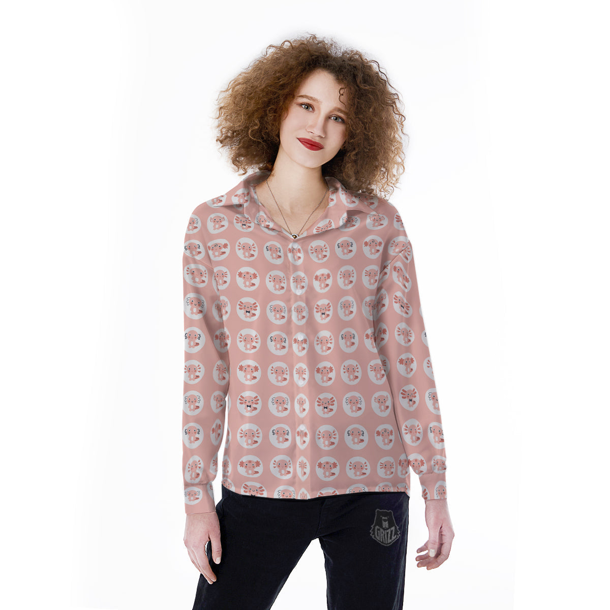 Axolotl Baby Print Pattern Women's Long Sleeve Shirts-grizzshop