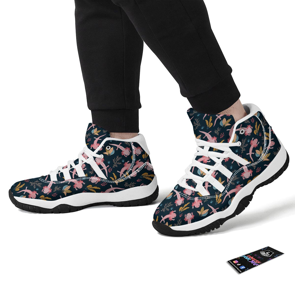 Axolotl Black Pattern Print White Bball Shoes-grizzshop