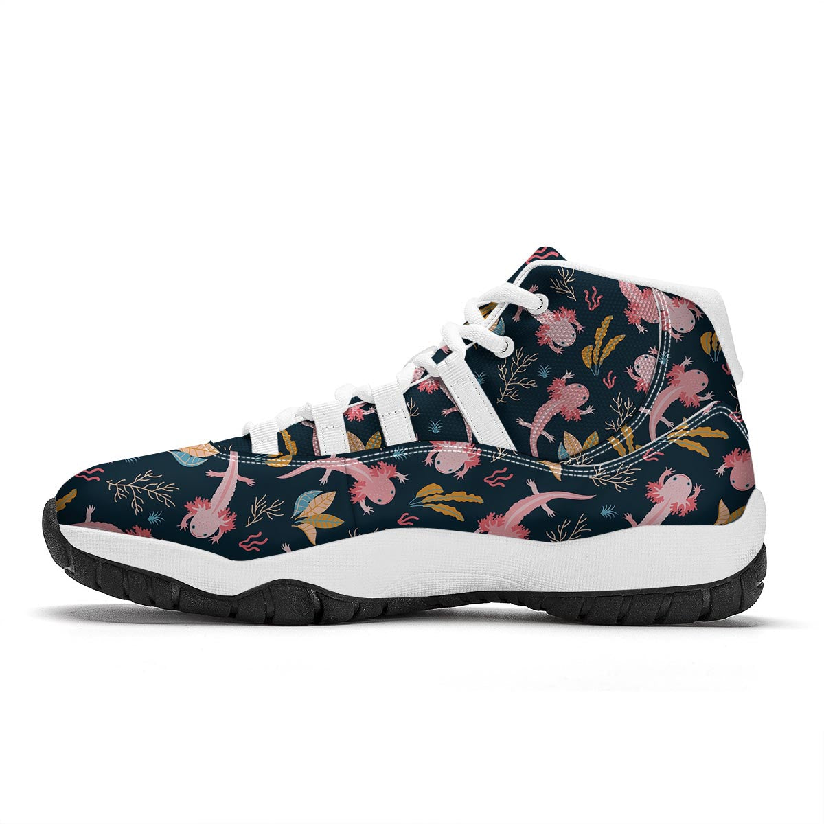 Axolotl Black Pattern Print White Bball Shoes-grizzshop