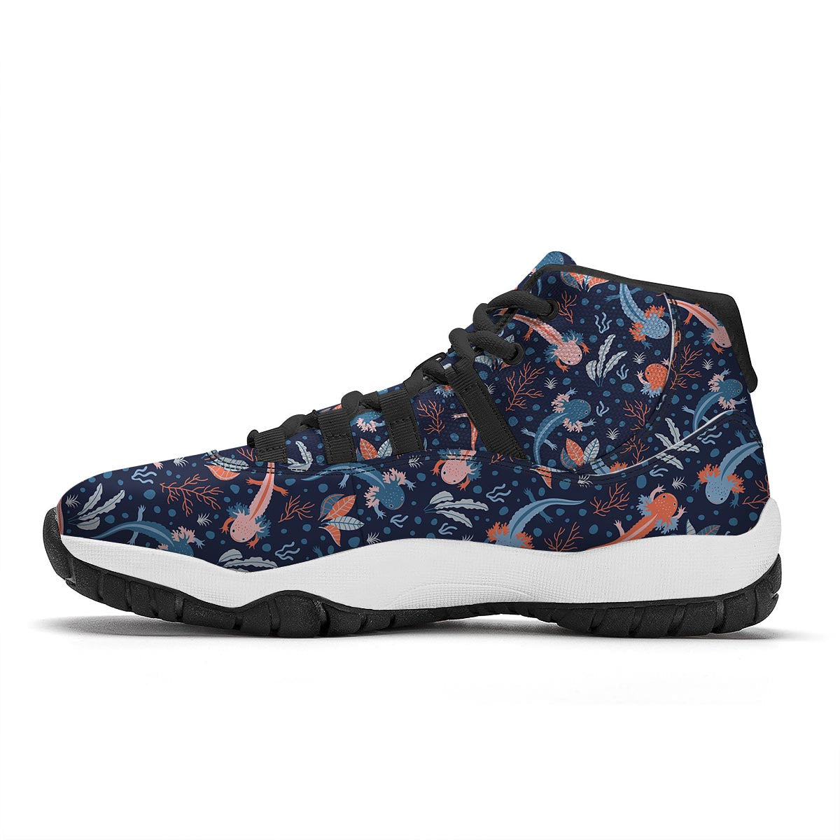 Axolotl Blue Pattern Print Black Bball Shoes-grizzshop