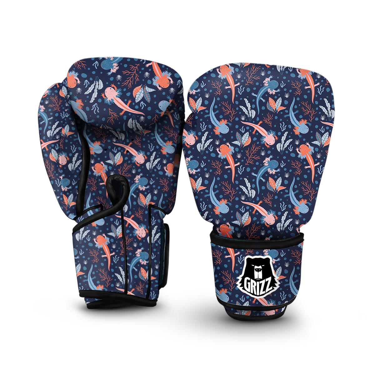 Axolotl Blue Pattern Print Boxing Gloves-grizzshop