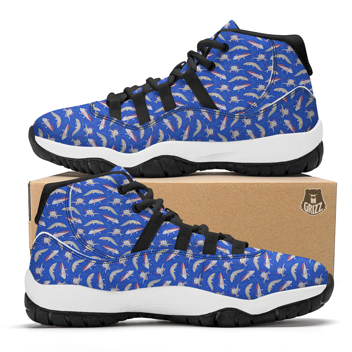 Axolotl Blue Print Pattern Black Bball Shoes-grizzshop