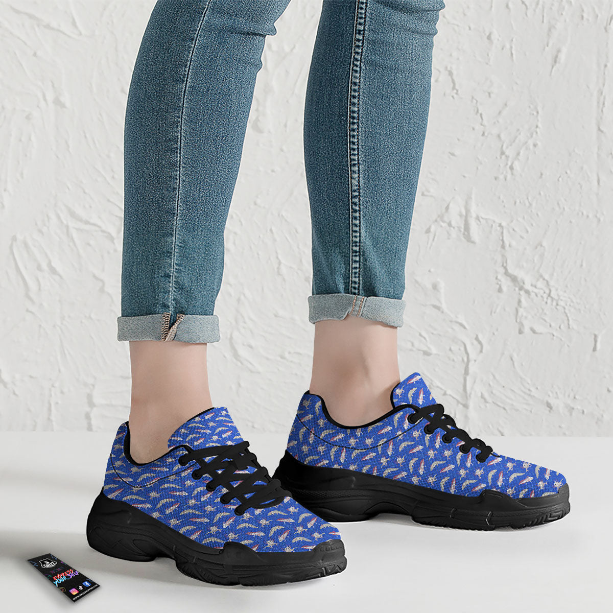Axolotl Blue Print Pattern Black Chunky Shoes-grizzshop