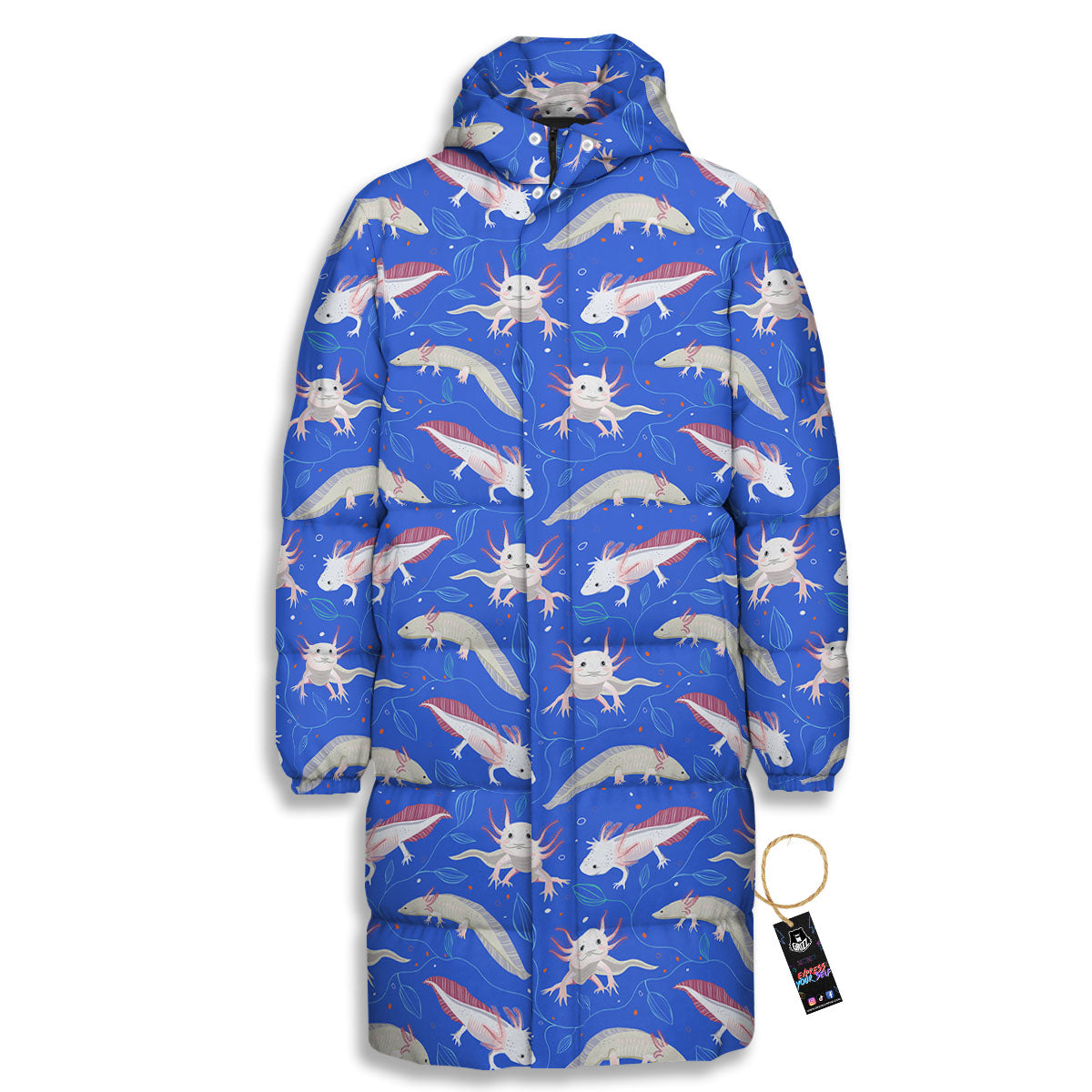 Axolotl Blue Print Pattern Long Down Jacket-grizzshop