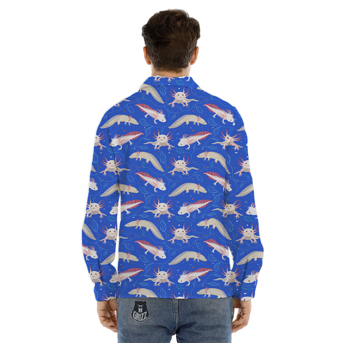Axolotl Blue Print Pattern Men's Dress Shirts-grizzshop