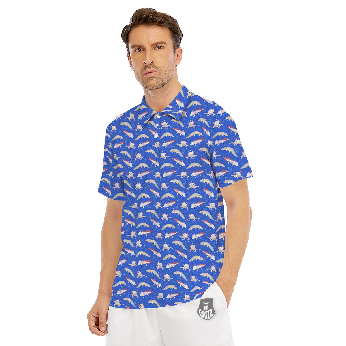 Axolotl Blue Print Pattern Men's Golf Shirts-grizzshop
