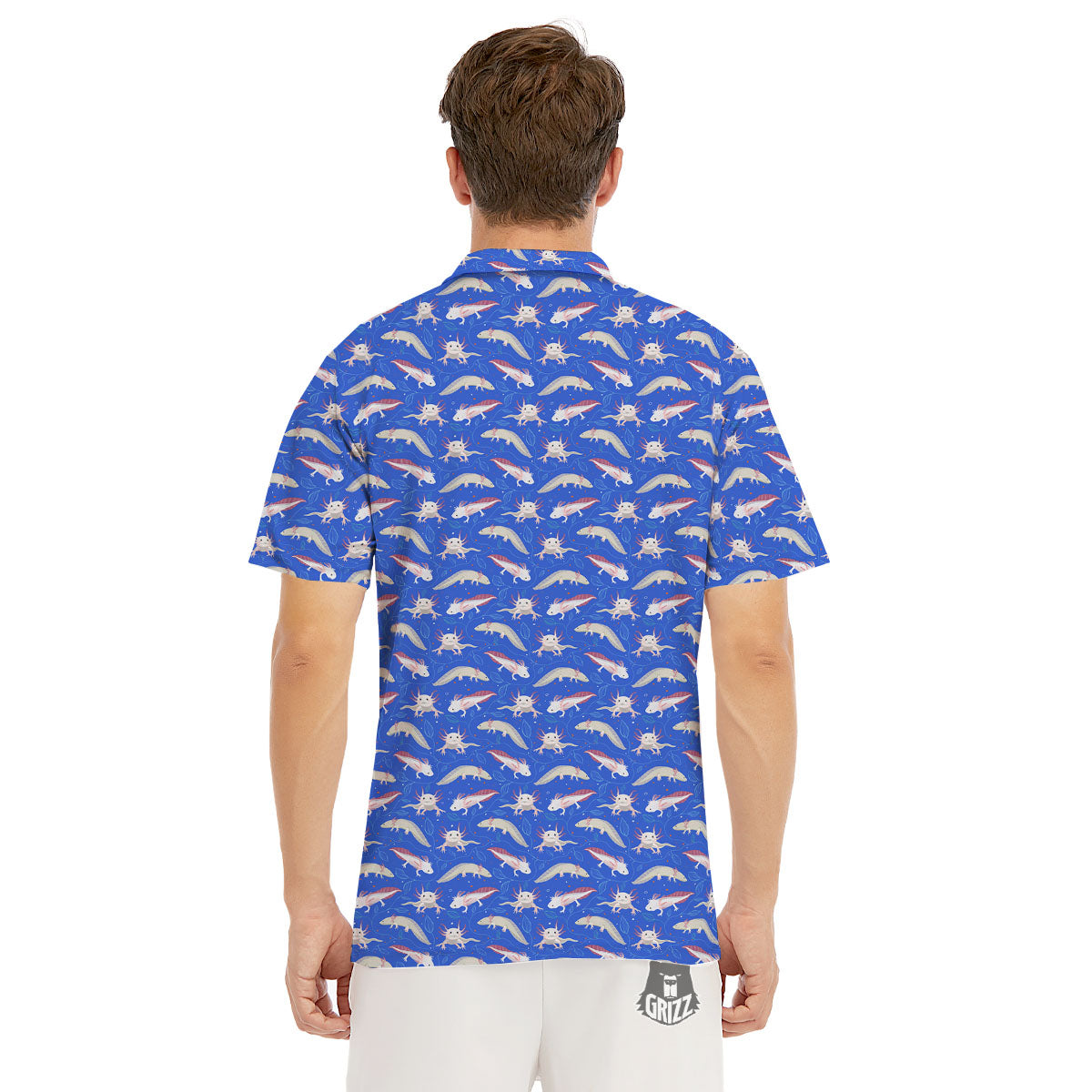 Axolotl Blue Print Pattern Men's Golf Shirts-grizzshop