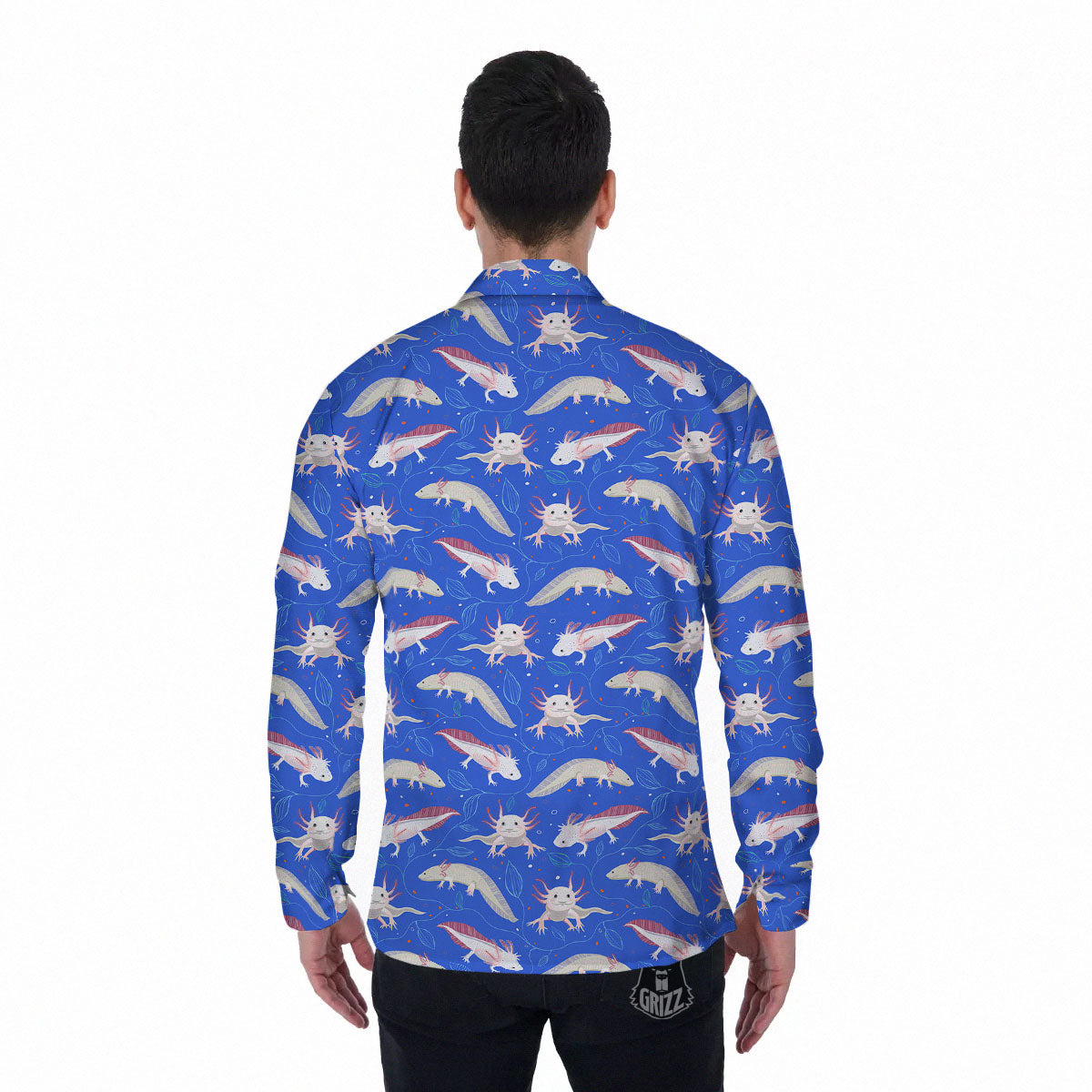 Axolotl Blue Print Pattern Men's Long Sleeve Shirts-grizzshop