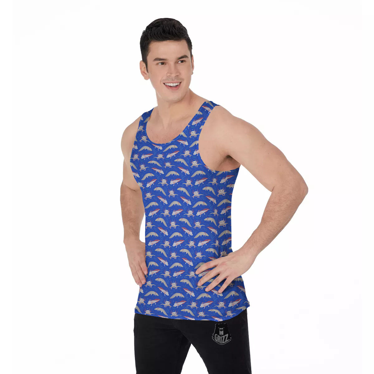 Axolotl Blue Print Pattern Men's Tank Top-grizzshop