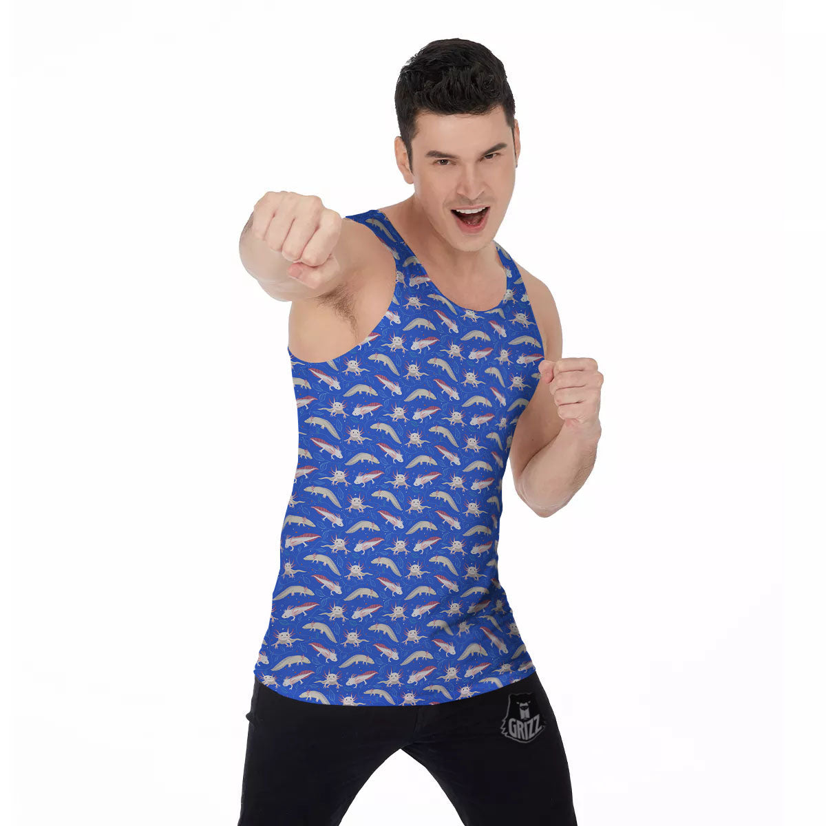 Axolotl Blue Print Pattern Men's Tank Top-grizzshop