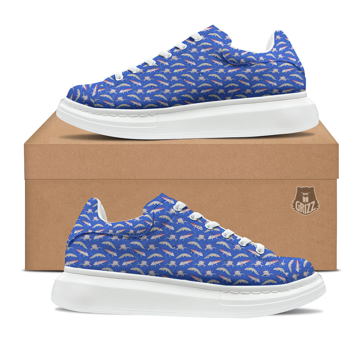 Axolotl Blue Print Pattern Platform Shoes-grizzshop