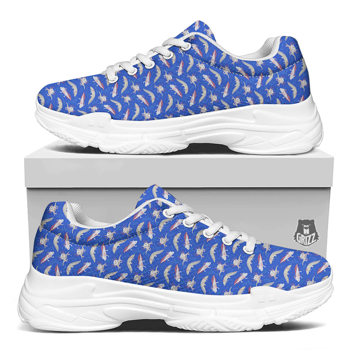 Axolotl Blue Print Pattern White Chunky Shoes-grizzshop