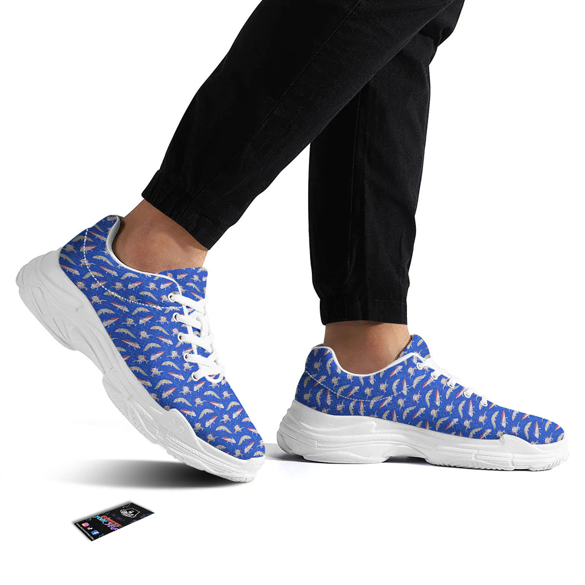 Axolotl Blue Print Pattern White Chunky Shoes-grizzshop