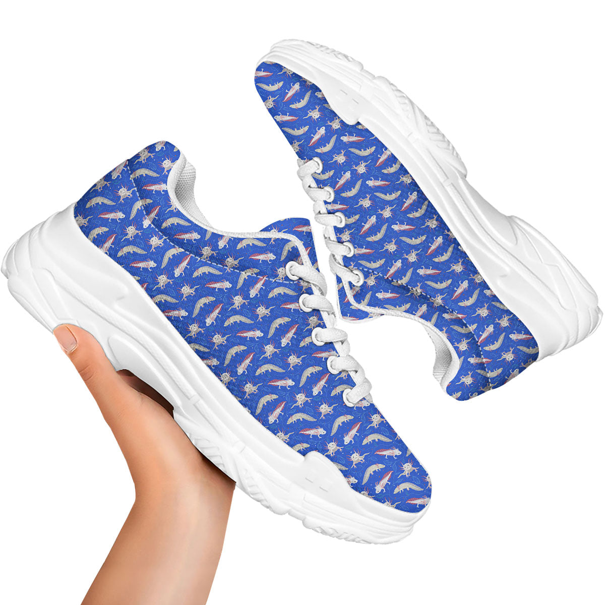 Axolotl Blue Print Pattern White Chunky Shoes-grizzshop