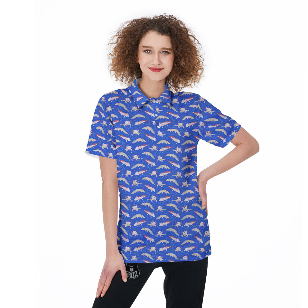 Axolotl Blue Print Pattern Women's Golf Shirts-grizzshop