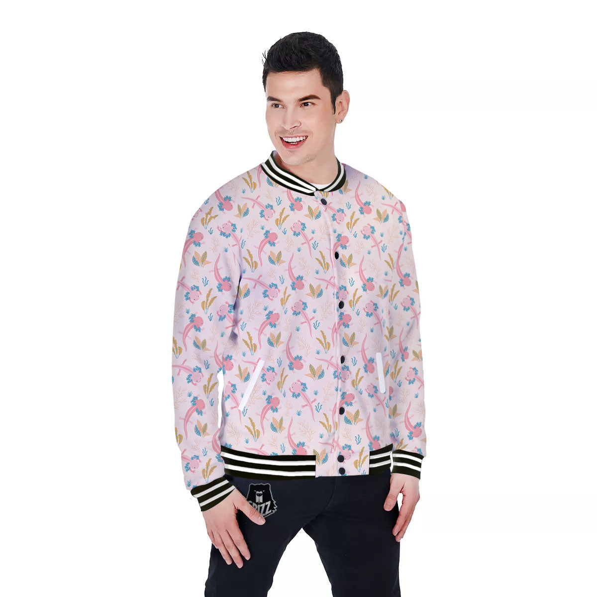 Axolotl Pastel Print Pattern Baseball Jacket-grizzshop
