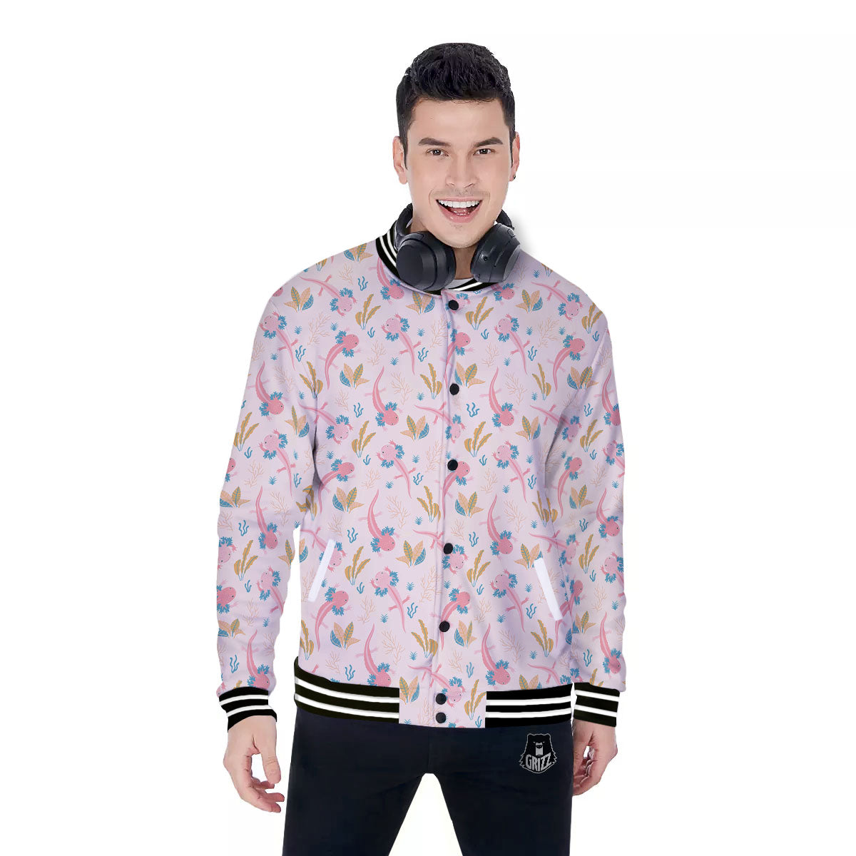 Axolotl Pastel Print Pattern Baseball Jacket-grizzshop