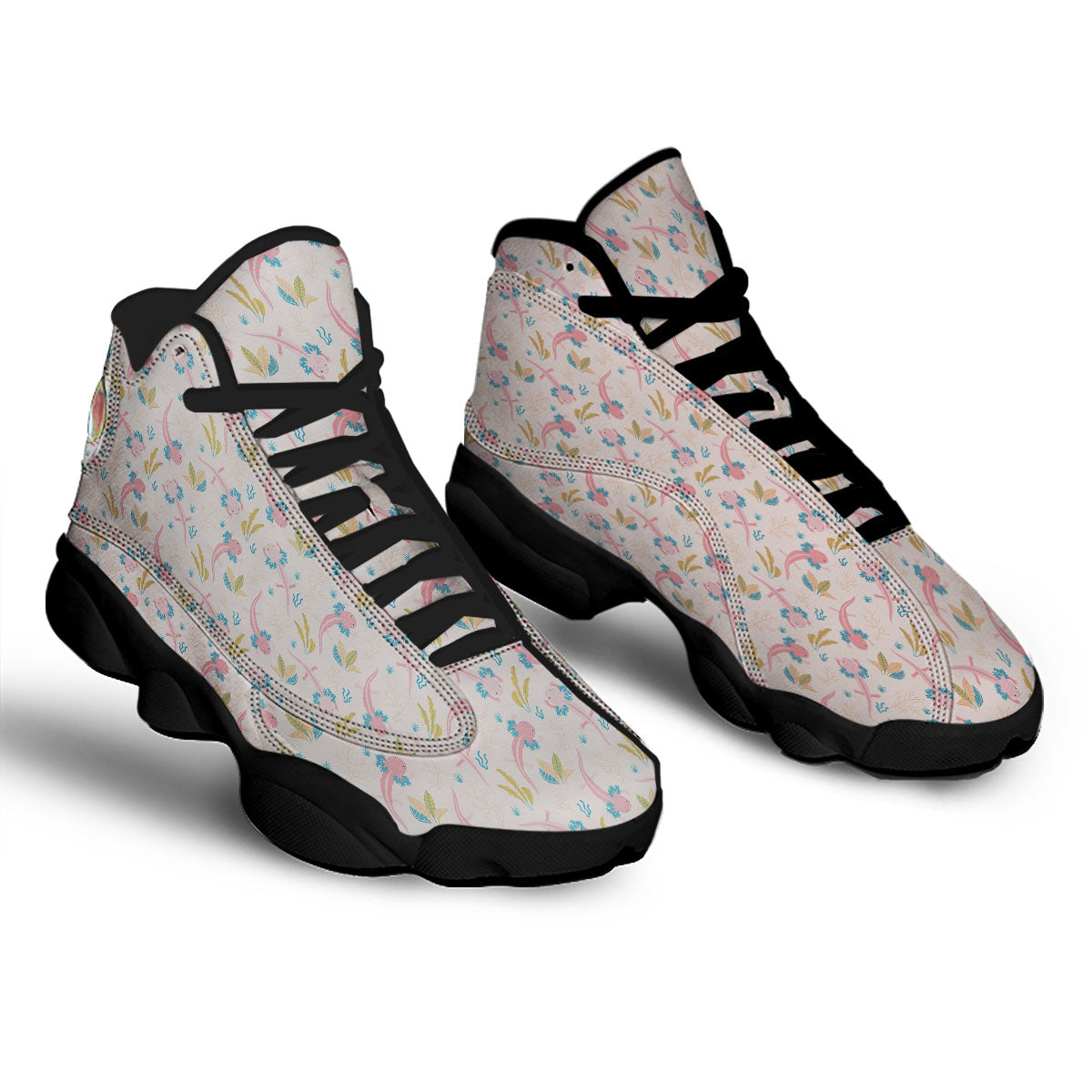 Axolotl Pastel Print Pattern Black Basketball Shoes-grizzshop