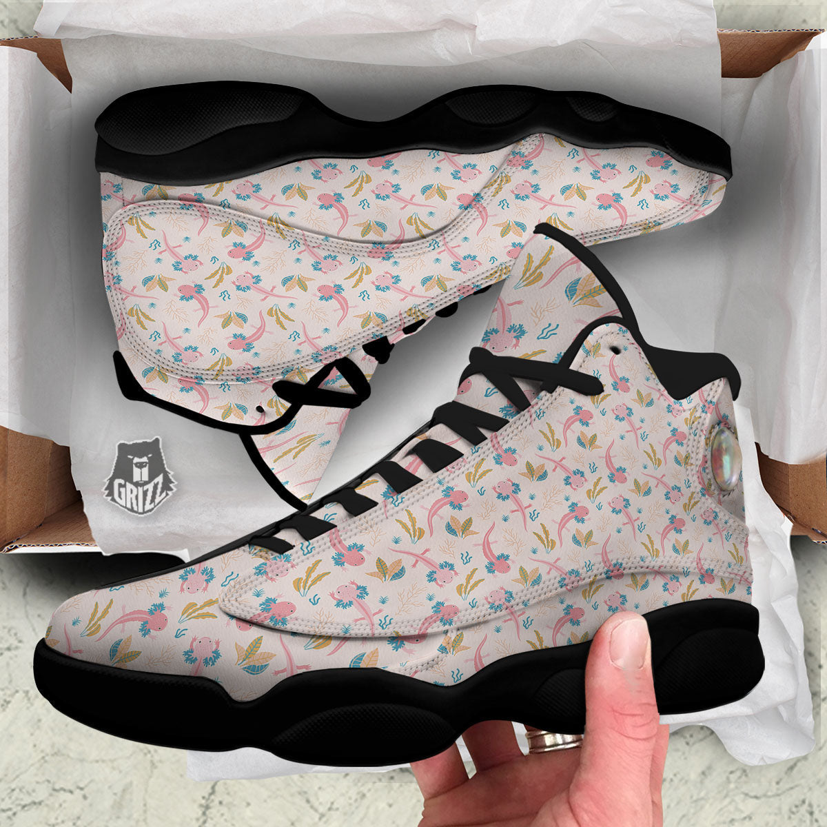 Axolotl Pastel Print Pattern Black Basketball Shoes-grizzshop