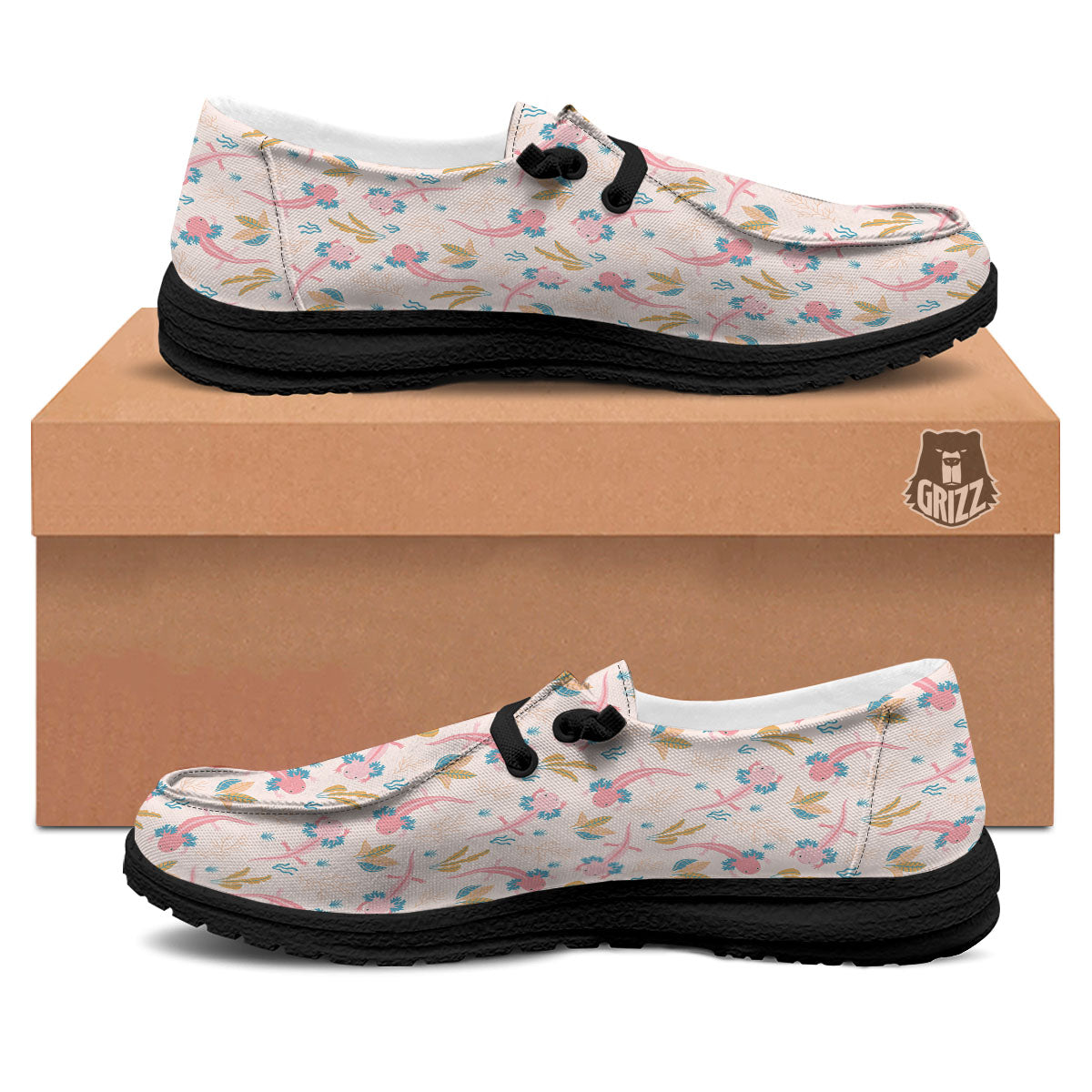 Axolotl Pastel Print Pattern Black Loafers-grizzshop