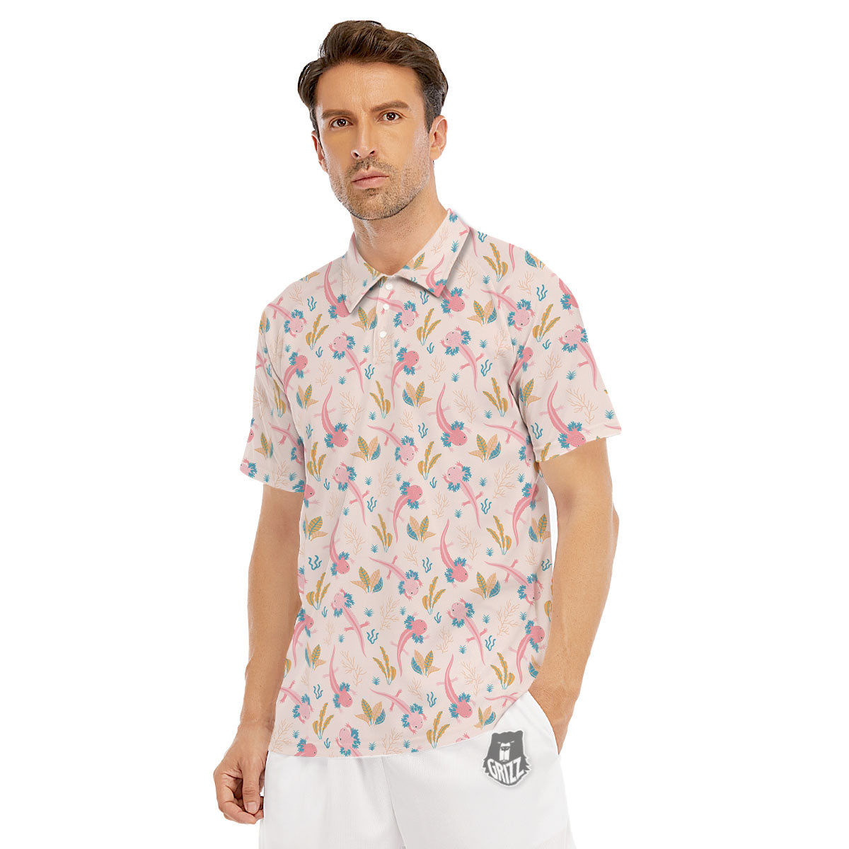 Axolotl Pastel Print Pattern Men's Golf Shirts-grizzshop