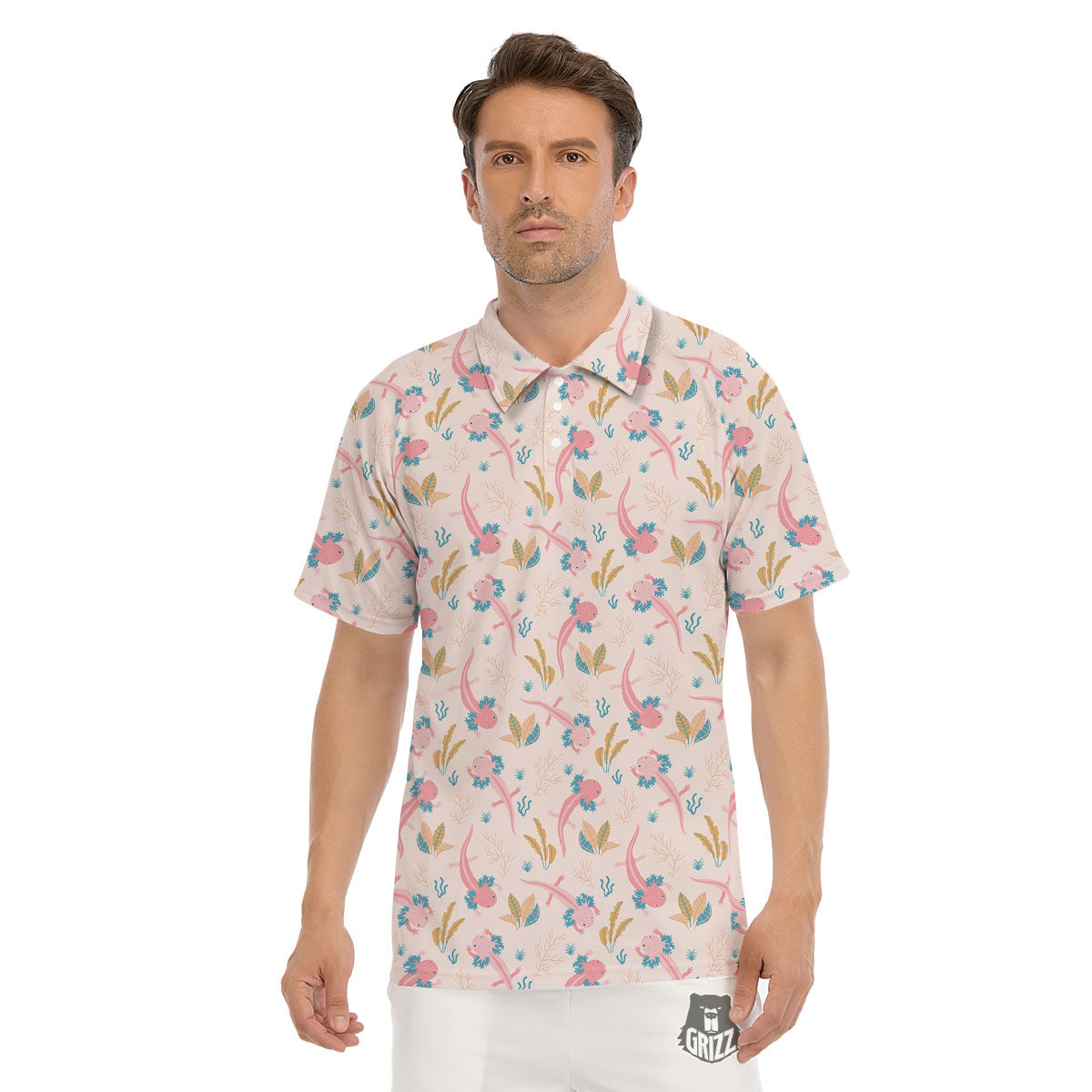 Axolotl Pastel Print Pattern Men's Golf Shirts-grizzshop