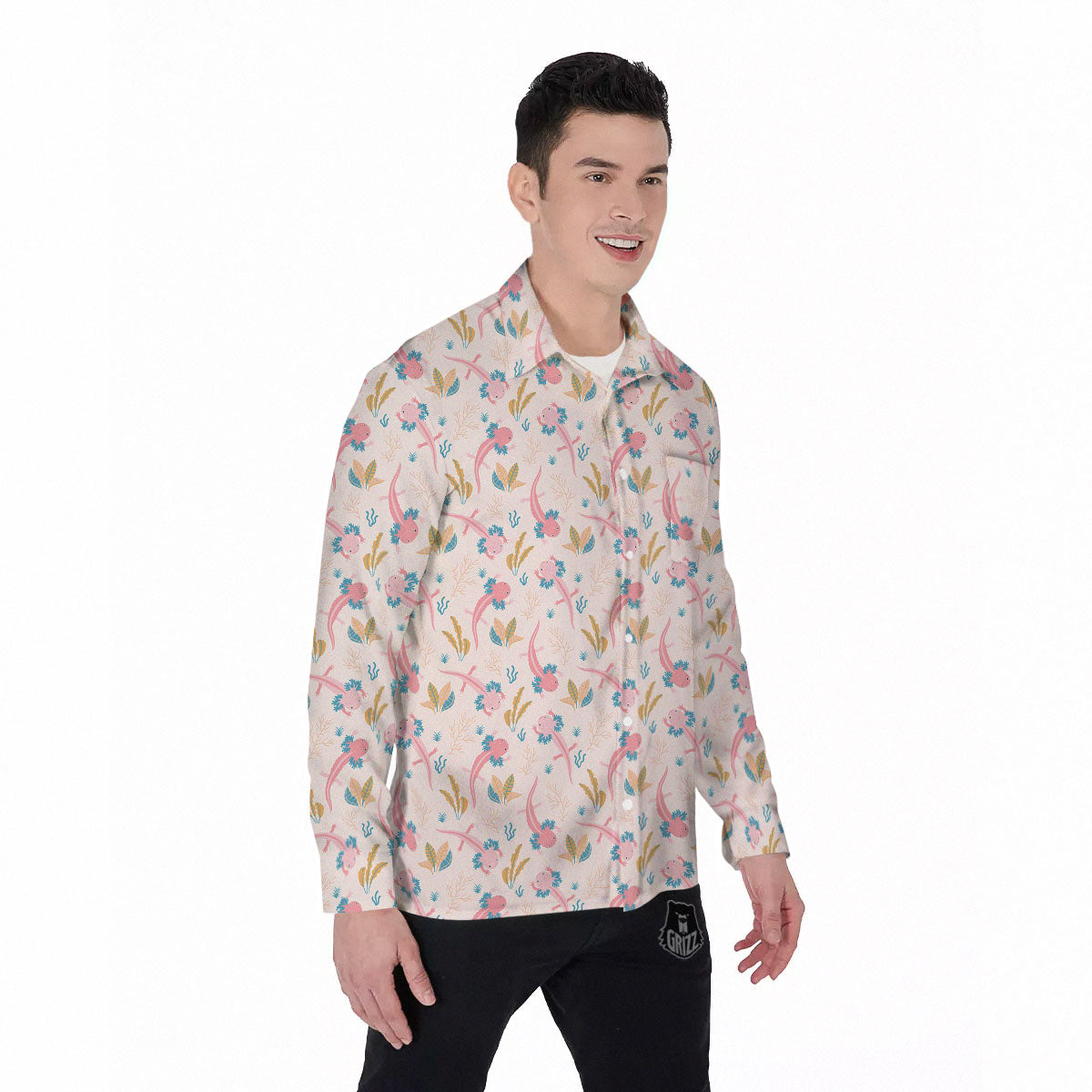 Axolotl Pastel Print Pattern Men's Long Sleeve Shirts-grizzshop