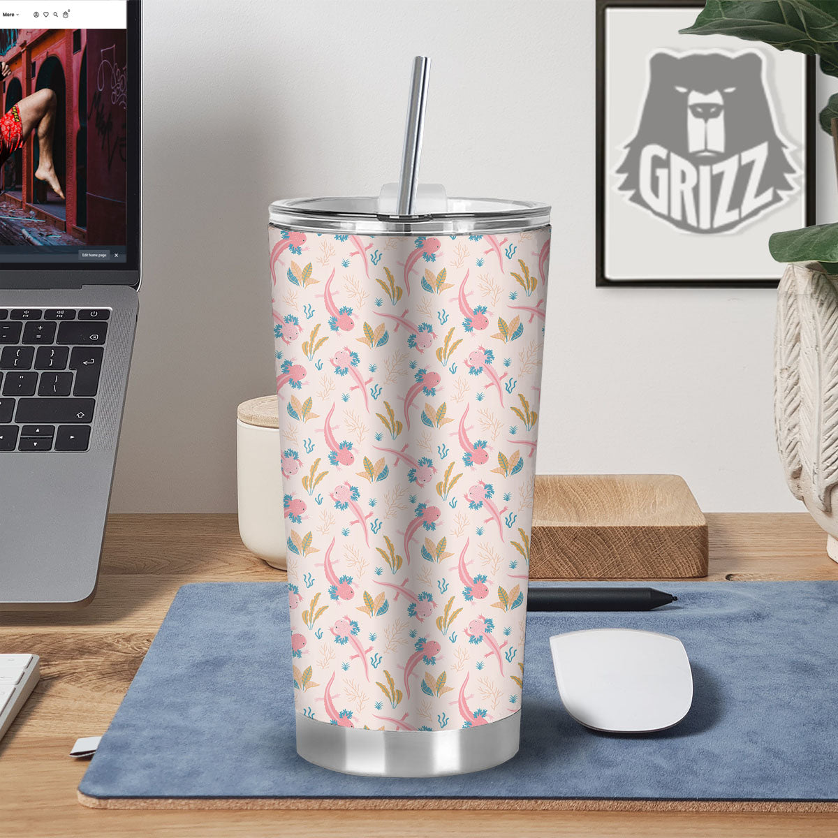 Axolotl Pastel Print Pattern Tumbler-grizzshop