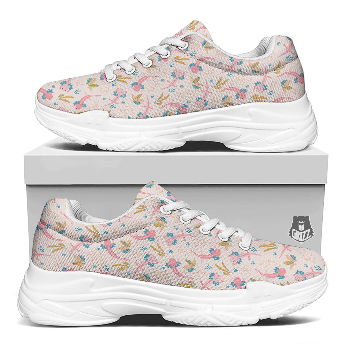 Axolotl Pastel Print Pattern White Chunky Shoes-grizzshop