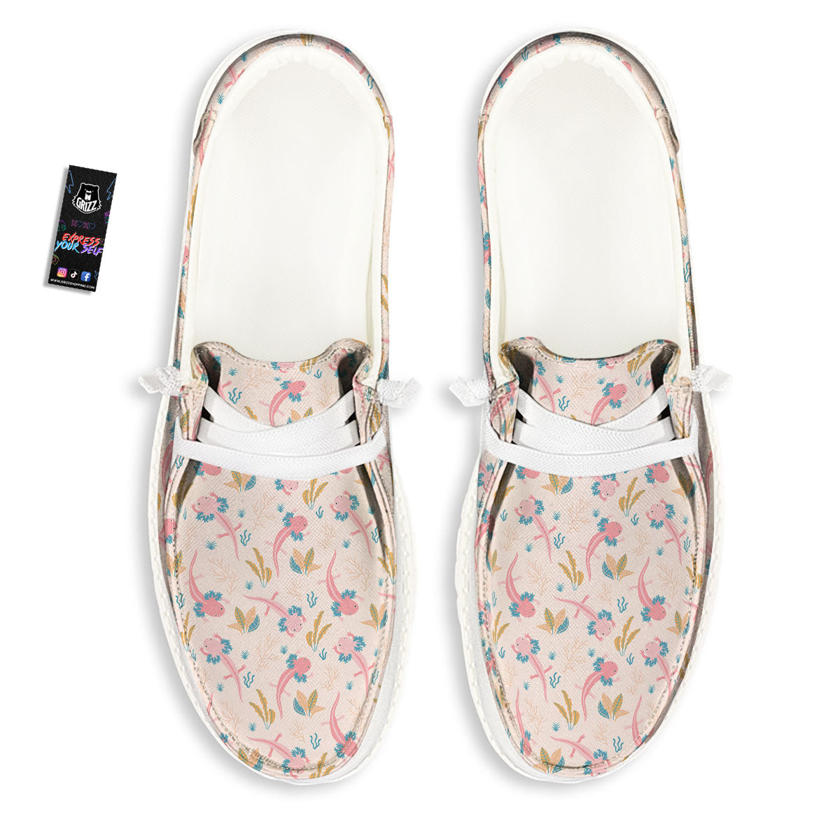 Axolotl Pastel Print Pattern White Loafers-grizzshop