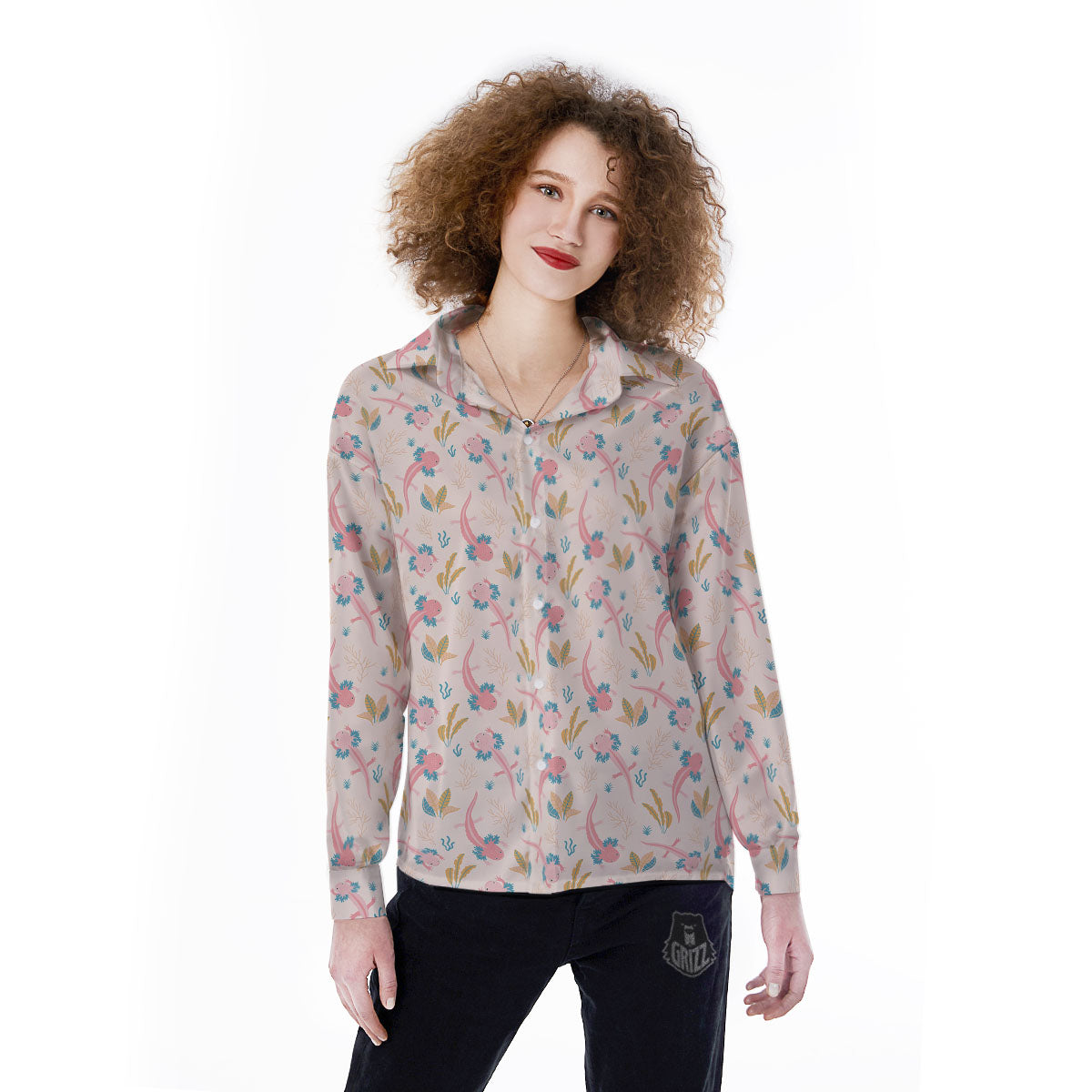 Axolotl Pastel Print Pattern Women's Long Sleeve Shirts-grizzshop