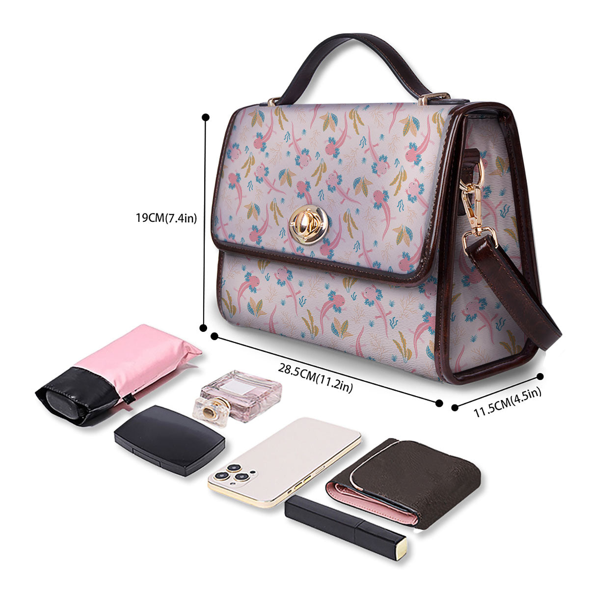 Axolotl Pastel Print Pattern Women's Satchel Bag-grizzshop