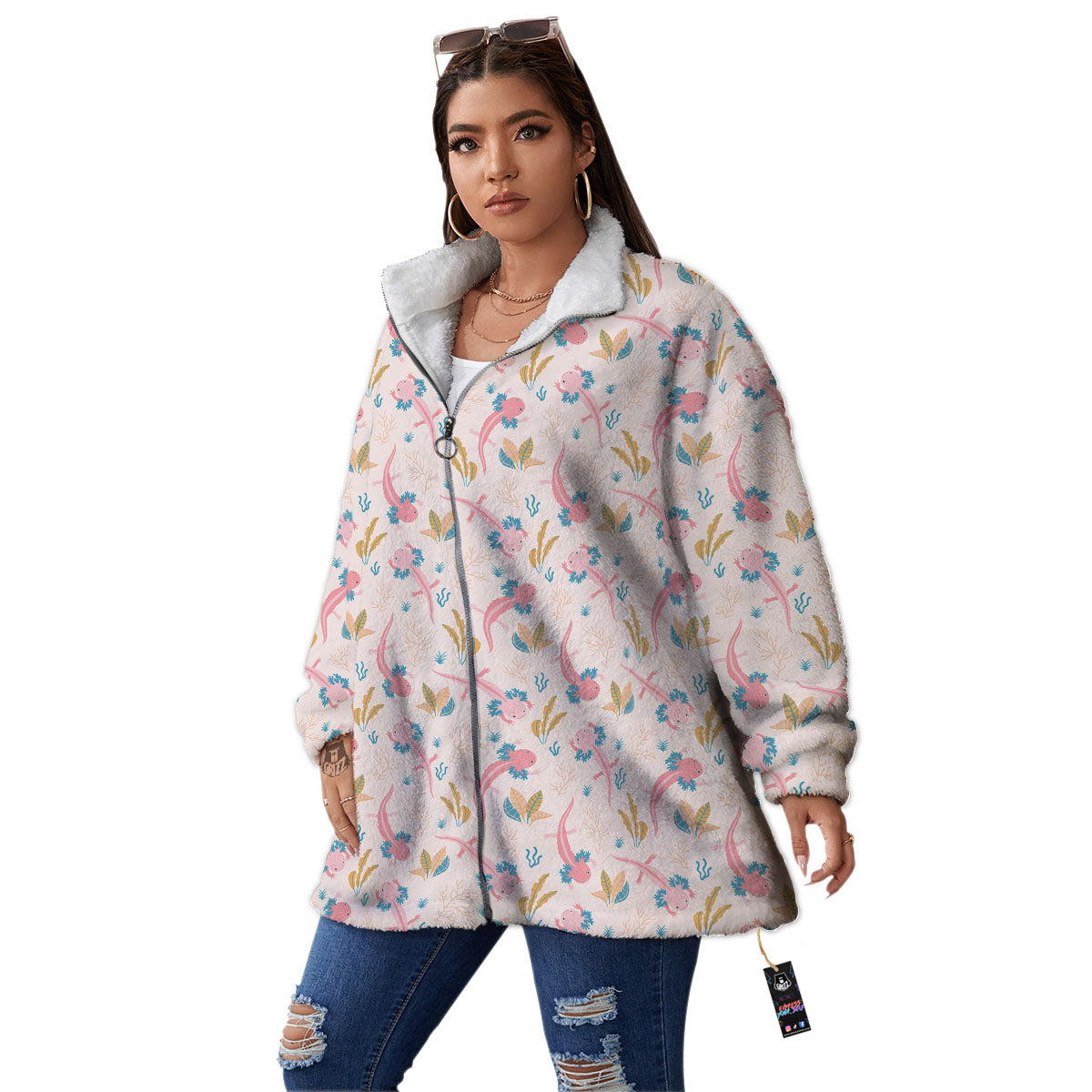 Axolotl Pastel Print Pattern Women's Sherpa Jacket-grizzshop
