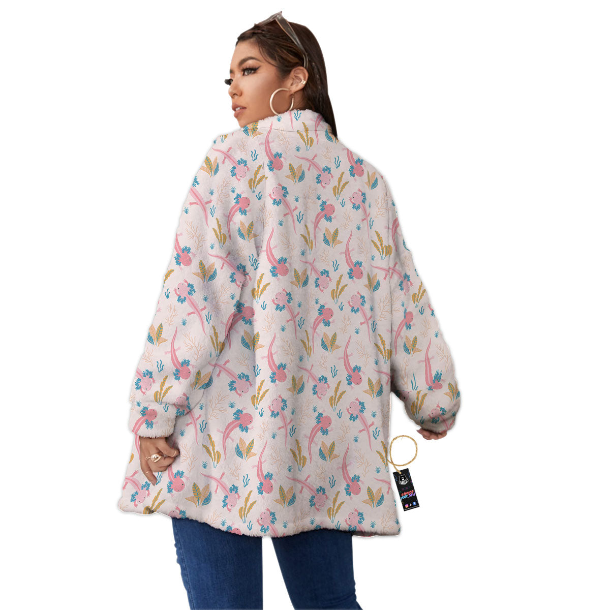 Axolotl Pastel Print Pattern Women's Sherpa Jacket-grizzshop
