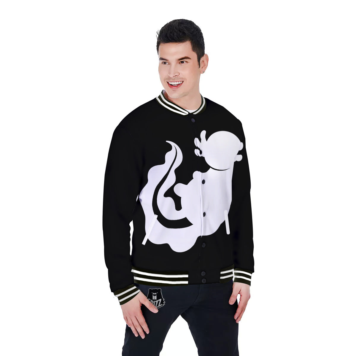 Axolotl White And Black Print Baseball Jacket-grizzshop