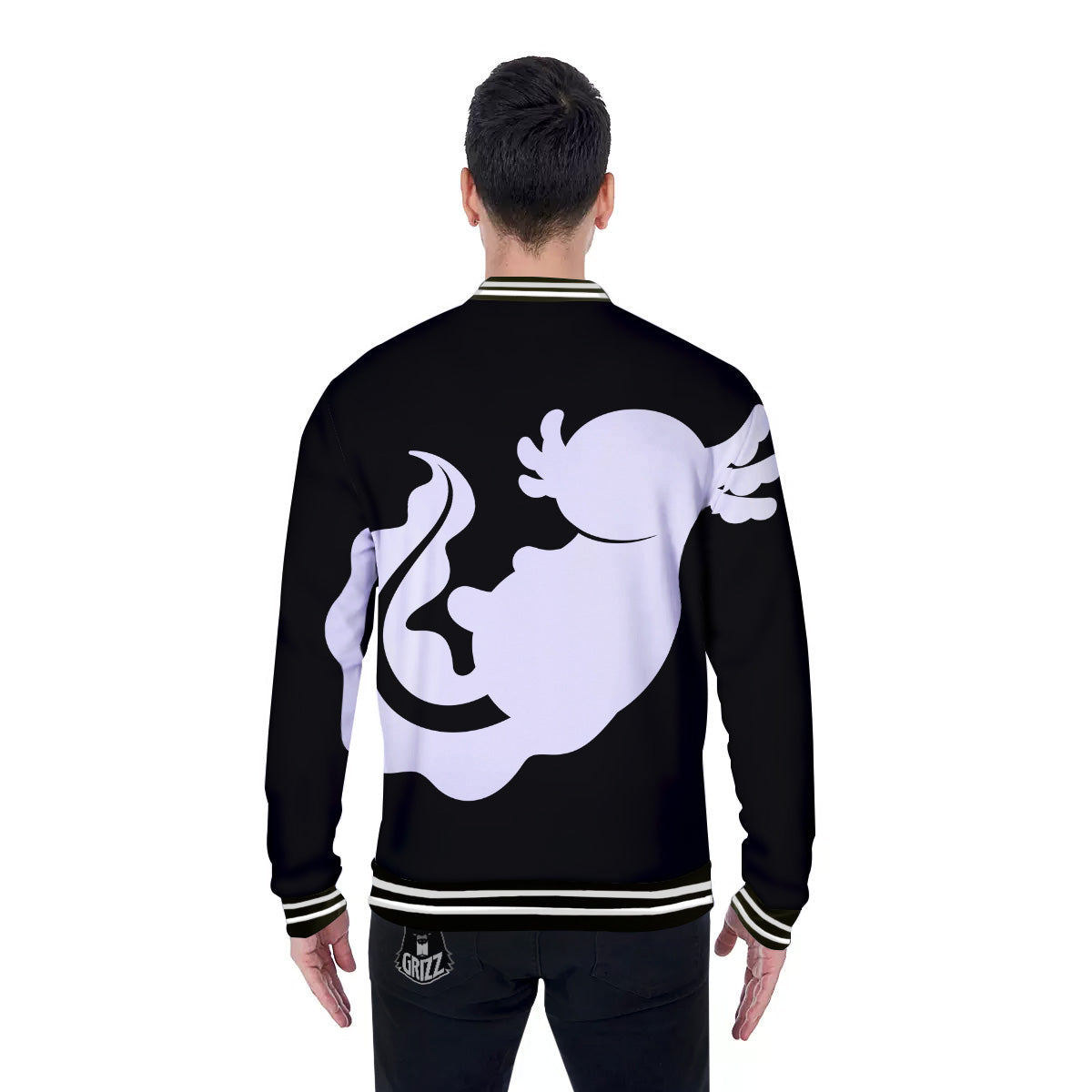 Axolotl White And Black Print Baseball Jacket-grizzshop
