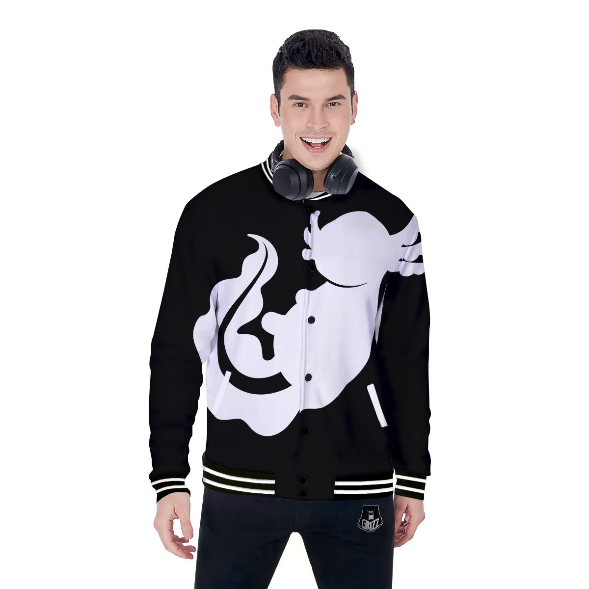 Axolotl White And Black Print Baseball Jacket-grizzshop