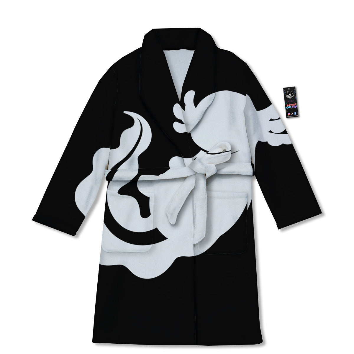 Axolotl White And Black Print Bathrobe-grizzshop