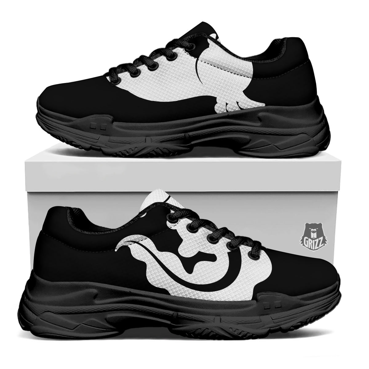 Axolotl White And Black Print Black Chunky Shoes-grizzshop