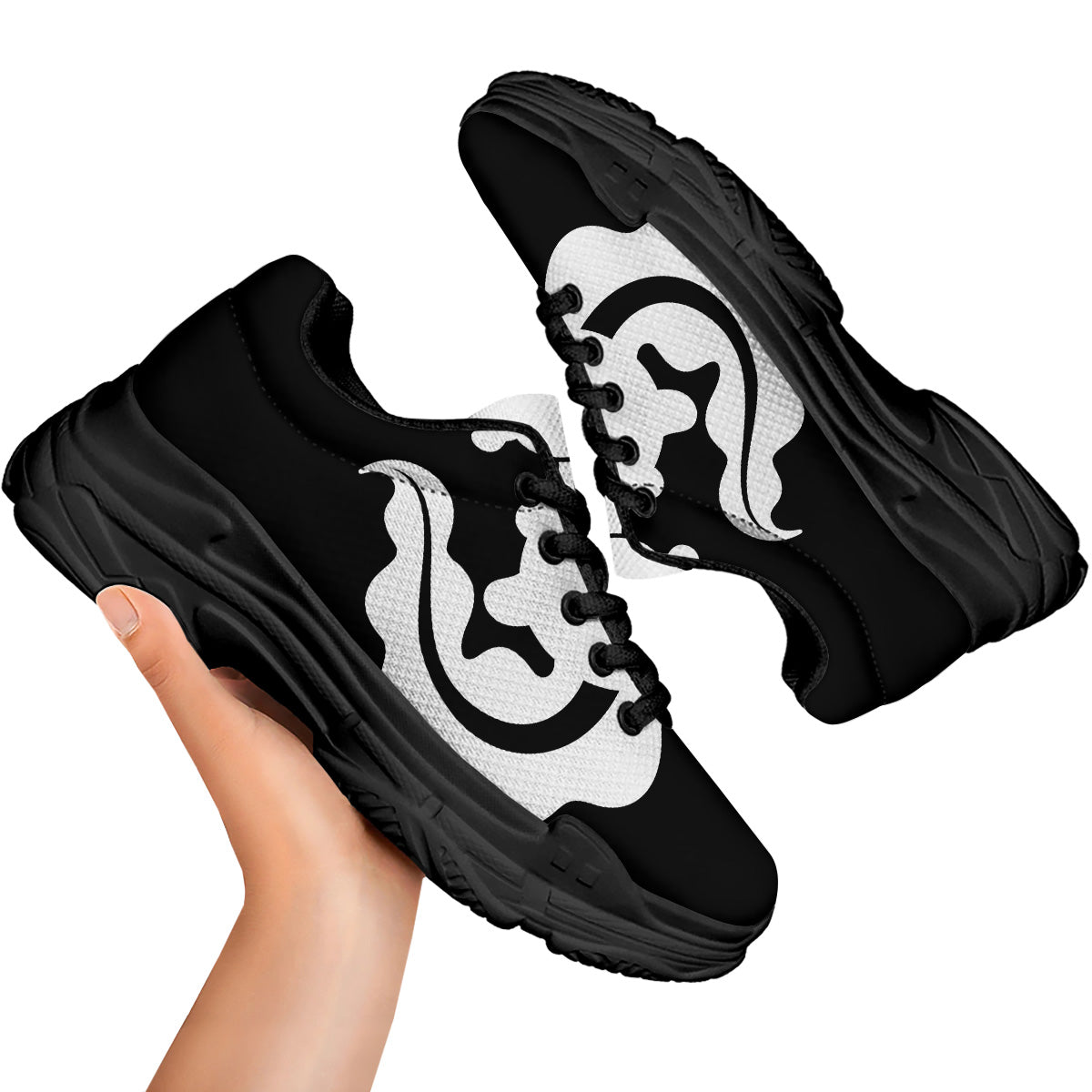 Axolotl White And Black Print Black Chunky Shoes-grizzshop